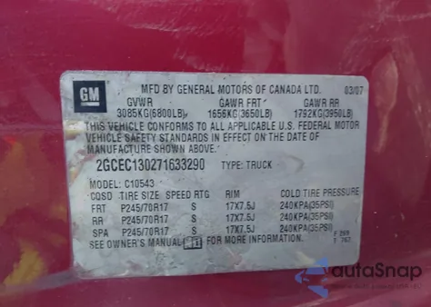 2007 Chevrolet Silverado 1500 Ltz z USA, uszkodzony, nr VIN 2GCEC130271633290